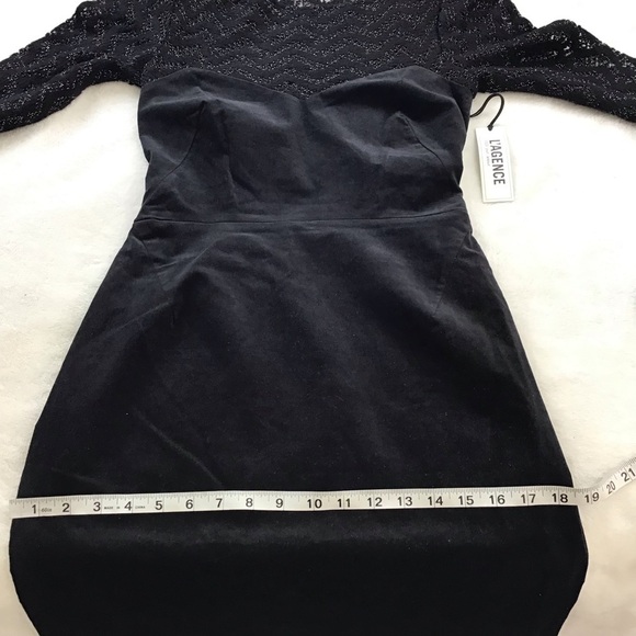 L’AGENCE Chevron Metallic Open Knit Yoke Velvet Pencil Dress Black Size 6 - Picture 12 of 12